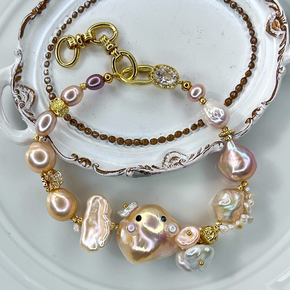 Handmade Freshwater Flameball Edison Pearl Character Bracelet 🥰🥰 Necklace